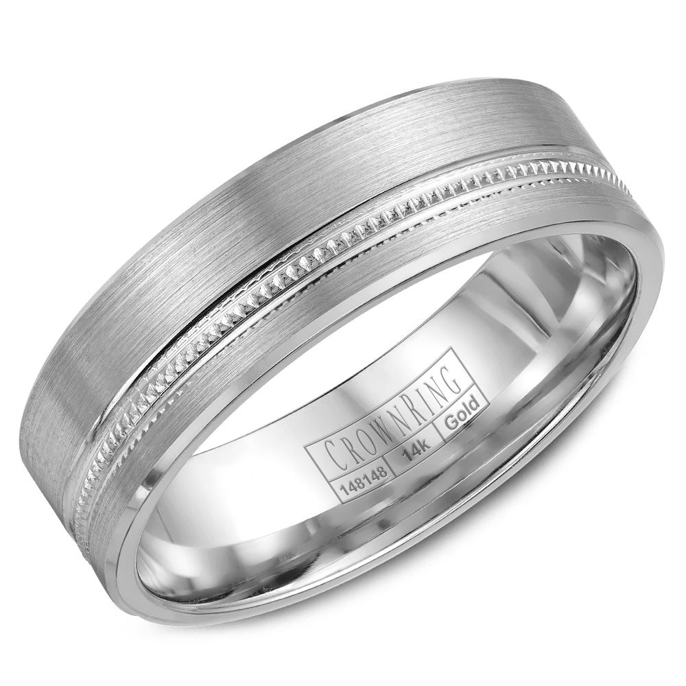 CrownRing 6.5MM Wedding Band with Brushed Center and Milgrain Detailing WB-7919