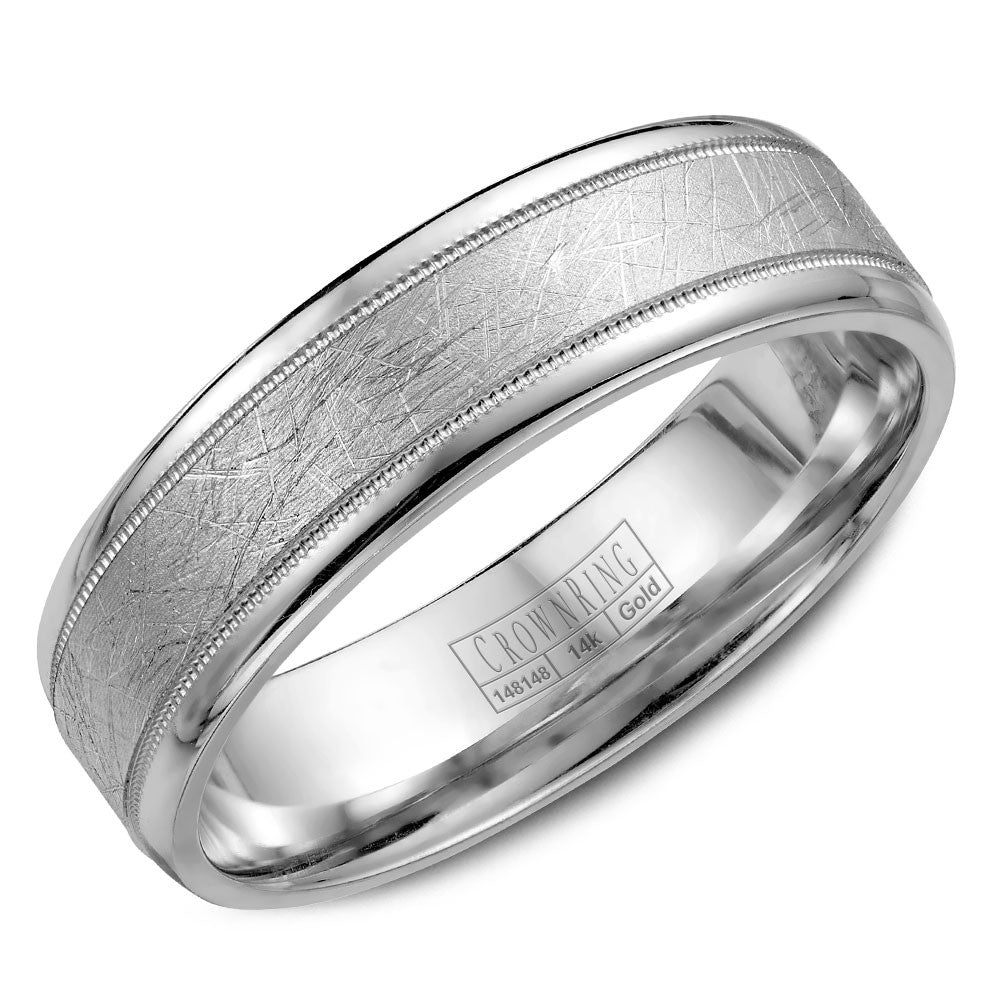 CrownRing 6MM Wedding Band with Textured Center and Milgrain Detailing WB-7927