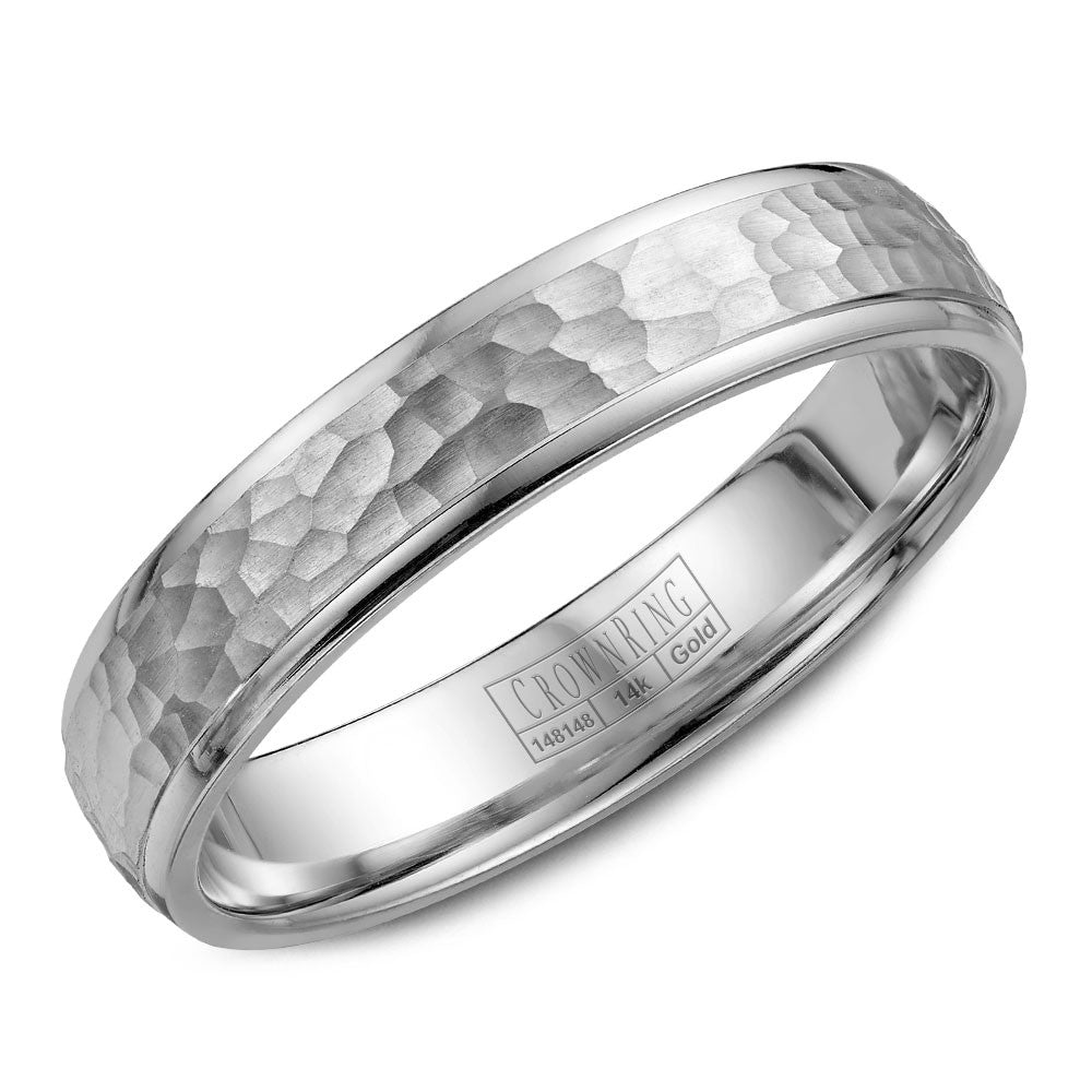 CrownRing 4.5MM Hammered Center Wedding Band with High Polish Edges WB-7930