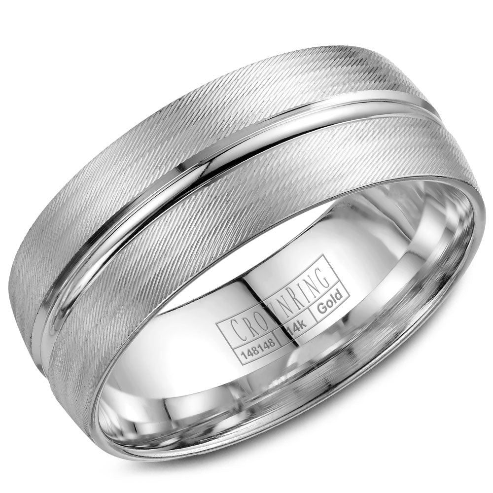CrownRing 8MM Wedding Band with Textured Finish and Line Detailing WB-7934