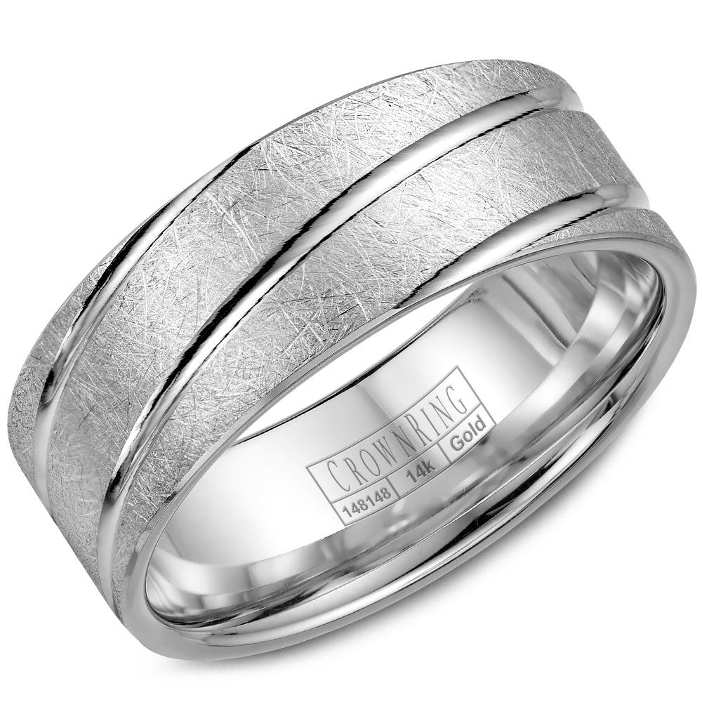 CrownRing 8MM Wedding Band with Textured Center and Line Detailing WB-7937