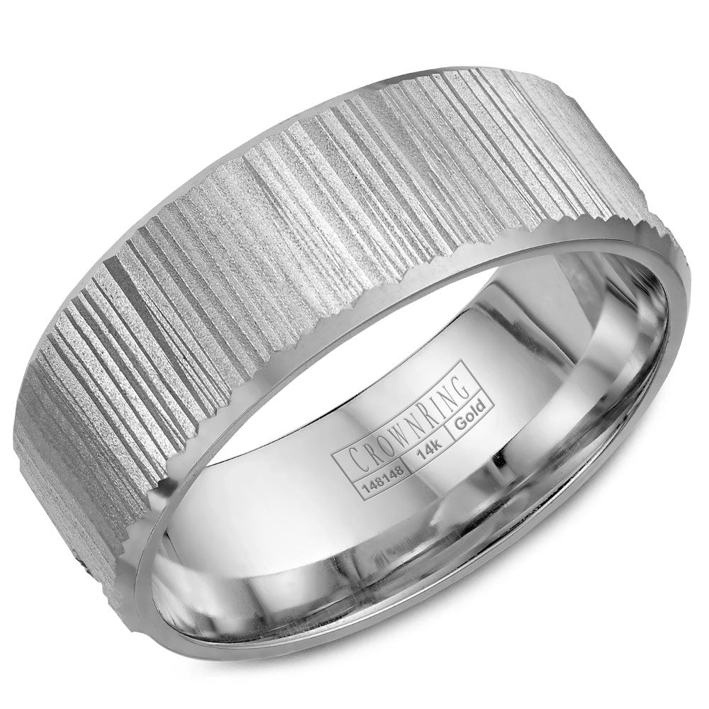 CrownRing 8MM Wedding Band with Bark Finish WB-7971