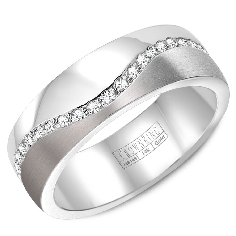 CrownRing 6MM 53 Round Diamond Wedding Band with Brushed Waved Pattern WB-8033