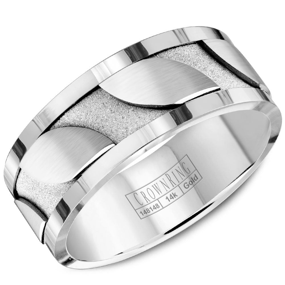 CrownRing 8MM Wedding Band with Brushed Details and Polished Edges WB-8042
