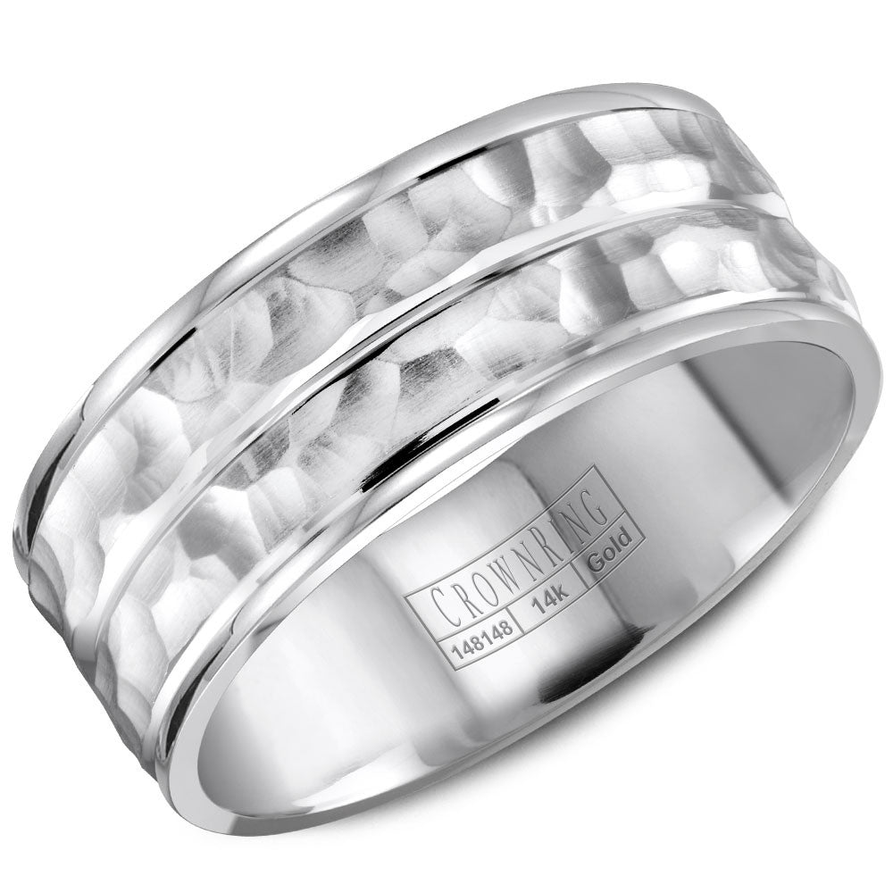 CrownRing 8MM Wedding Band with Hammered Center WB-8043