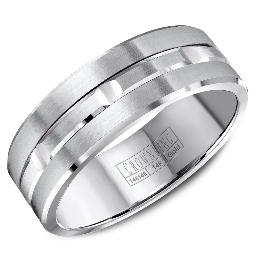 CrownRing 8MM Wedding Band with Brushed Center and Line Detailing WB-8044