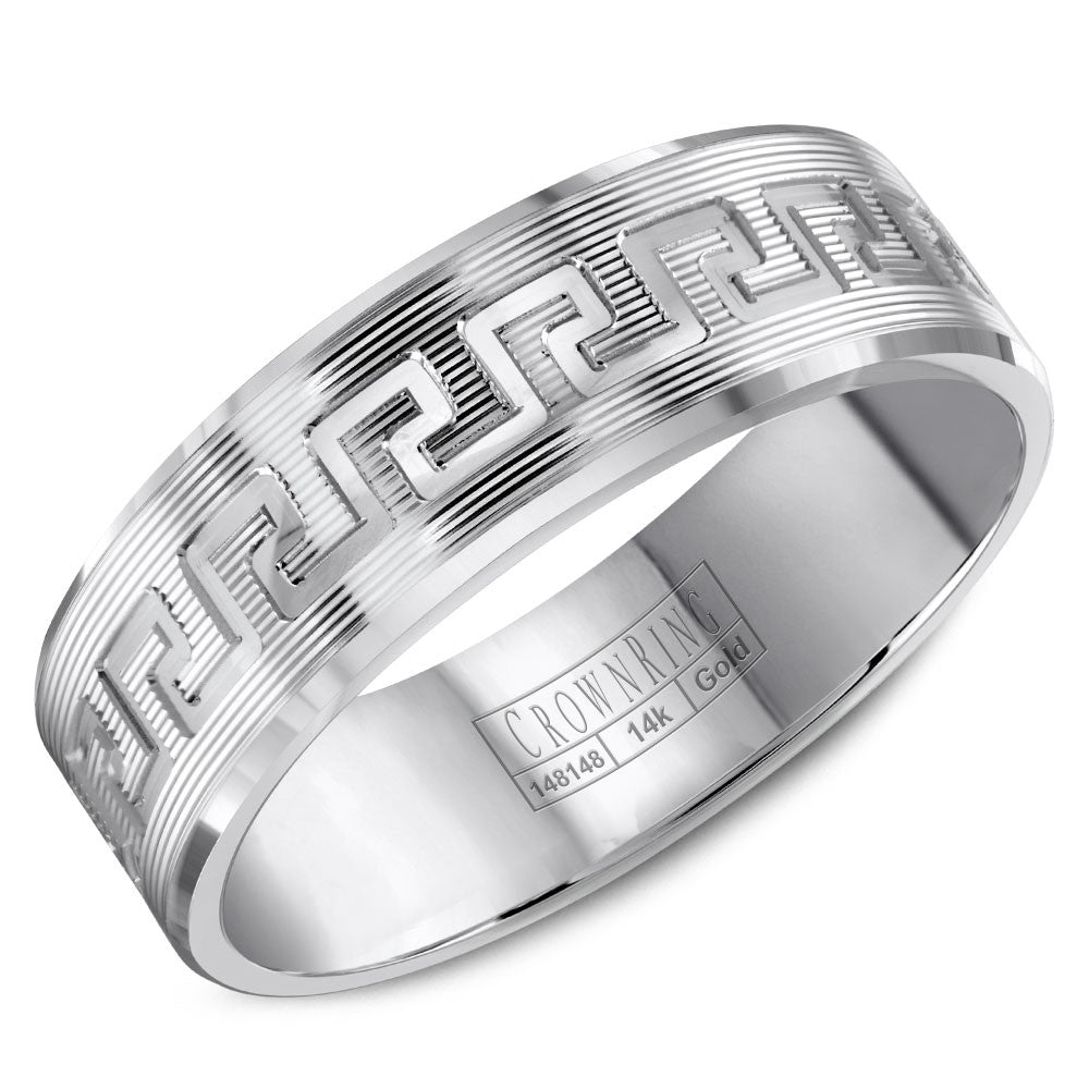 CrownRing 7MM Wedding Band with Highly Textured Finish and Line Details WB-8045