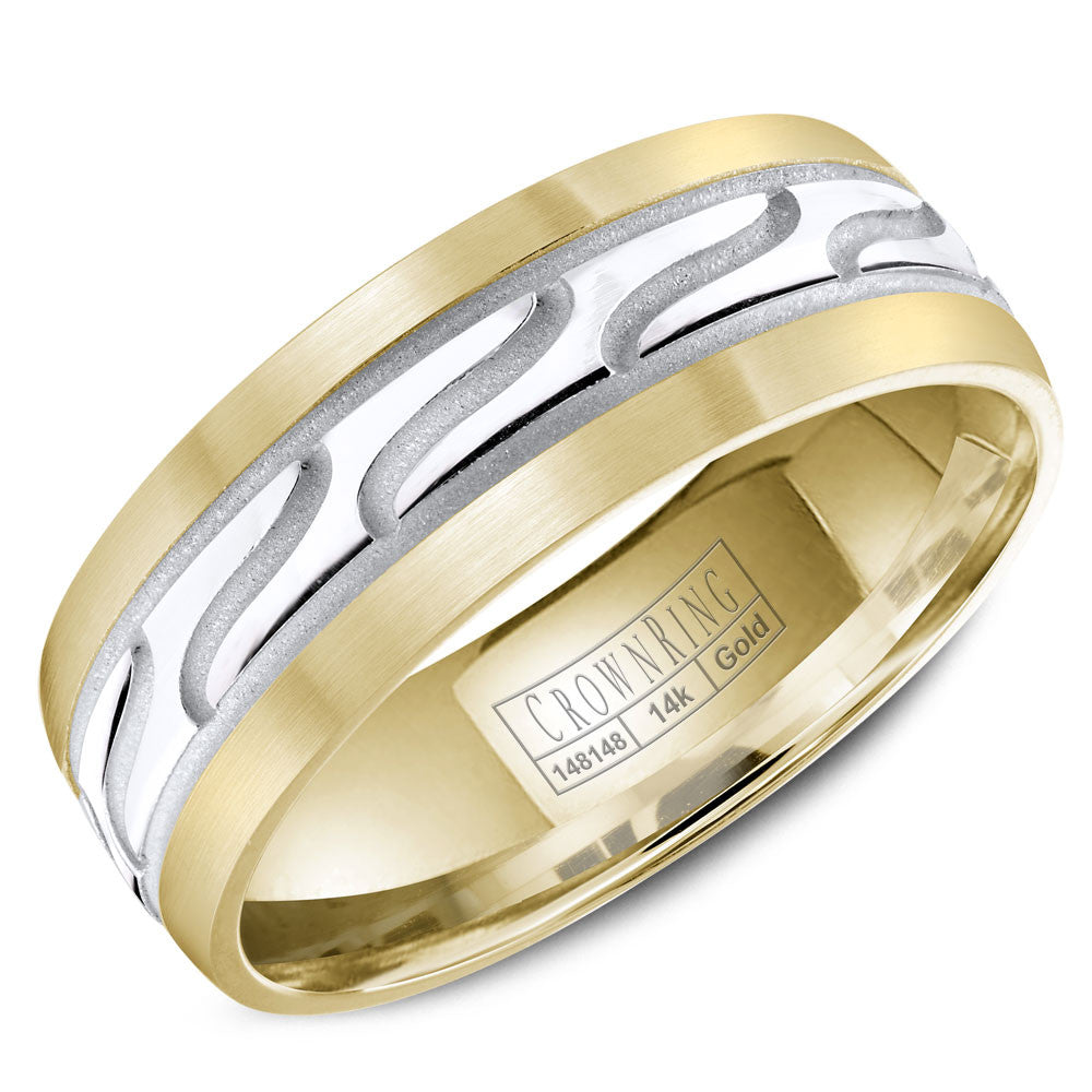 CrownRing 7MM Yellow Gold Wedding Band with Carved White Gold Center WB-8047