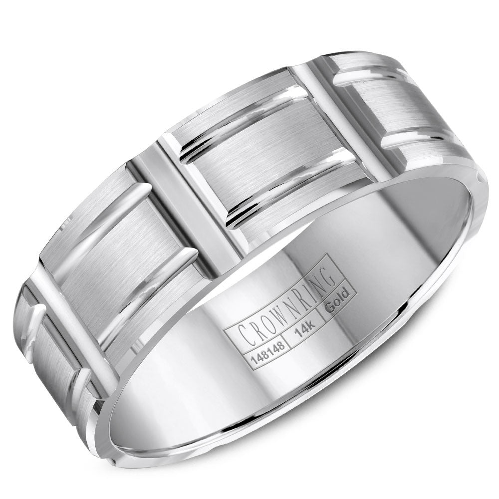 CrownRing 7MM Wedding Band with Brushed Finish and Line Detailing WB-8048