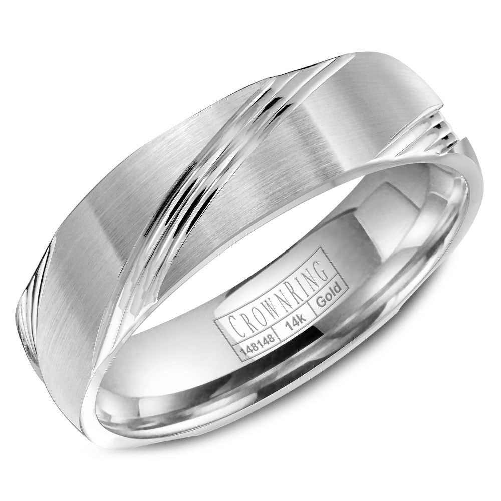 CrownRing 6MM Wedding Band with Brushed Finish and Line Detailing WB-8052