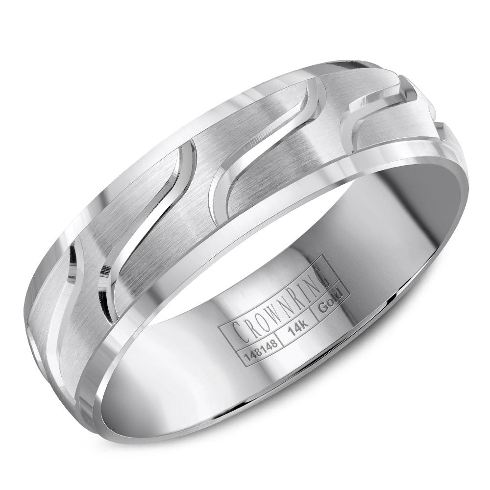CrownRing 6MM Wedding Band with Brushed Center and Line Detailing WB-8053