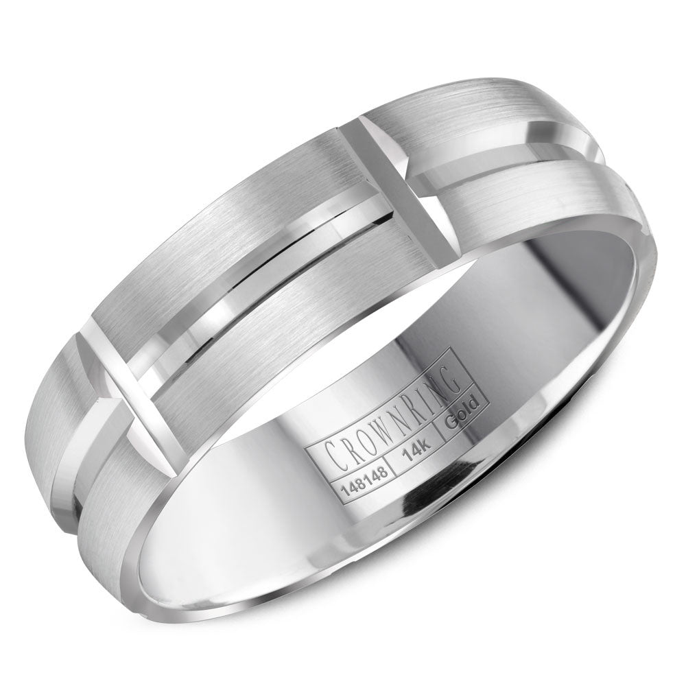 CrownRing 6MM Wedding Band with Brushed Finish and Line Detailing WB-8060
