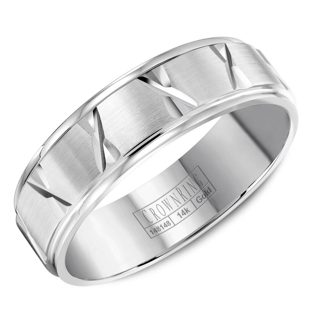 CrownRing 6MM Wedding Band with Brushed Center and Line Detailing WB-8062