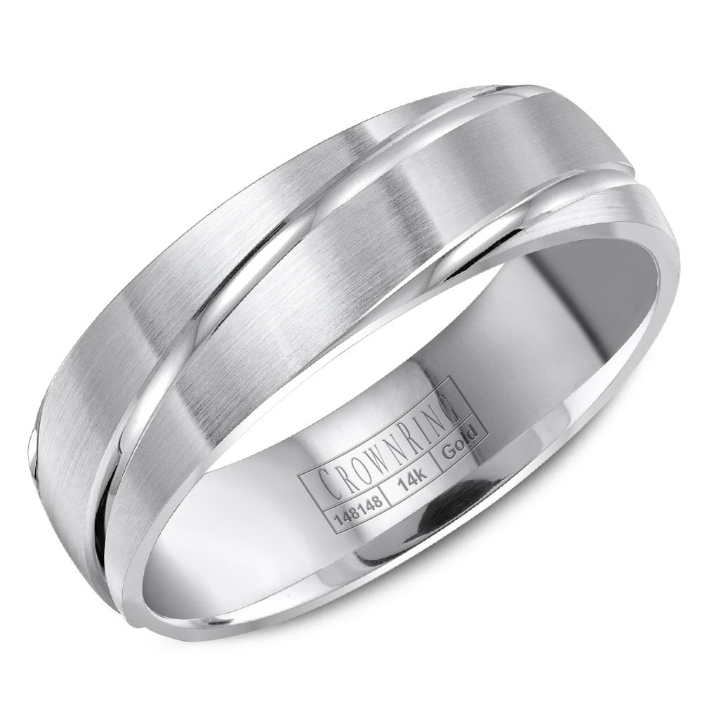 CrownRing 6MM Wedding Band with Brushed Center and Line Detailing WB-8063