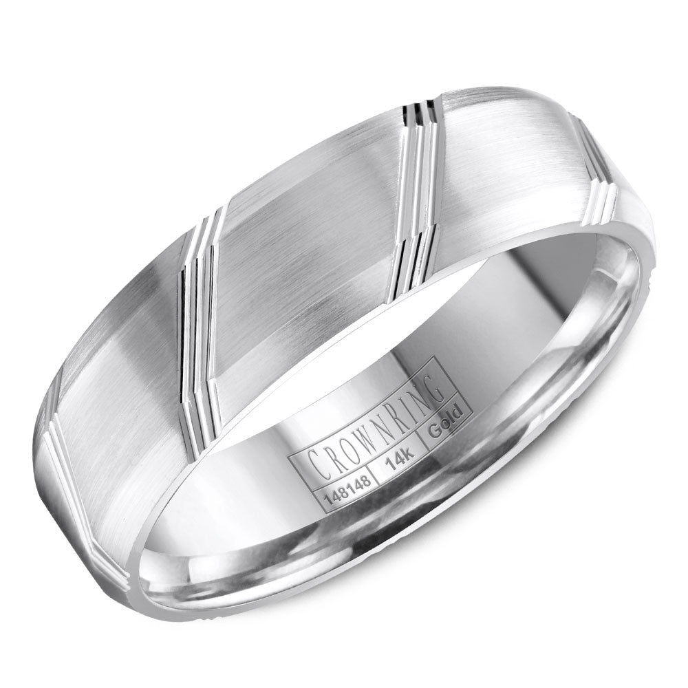 CrownRing 6MM Wedding Band with Beveled Edges and Line Detailing WB-8070