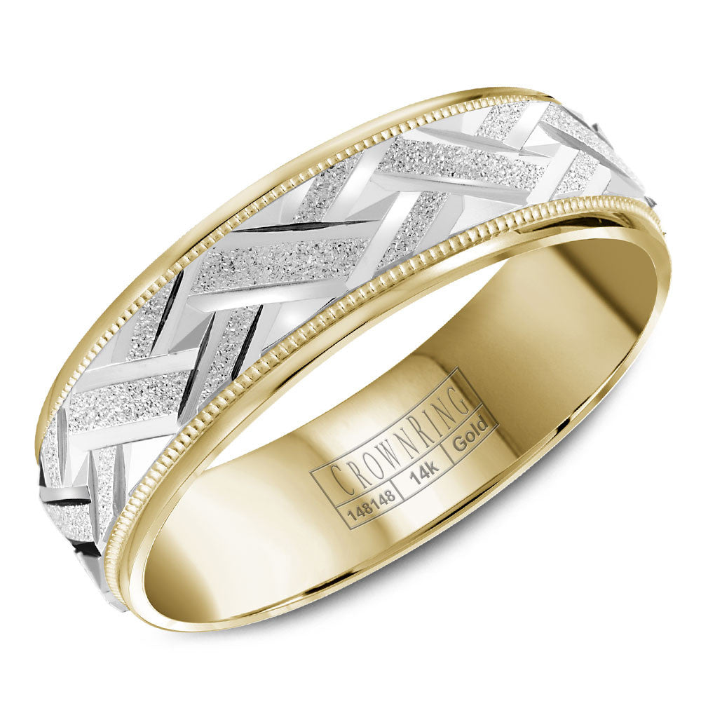 CrownRing 6MM Wedding Band with Textured Center and Milgrain Detailing WB-8071
