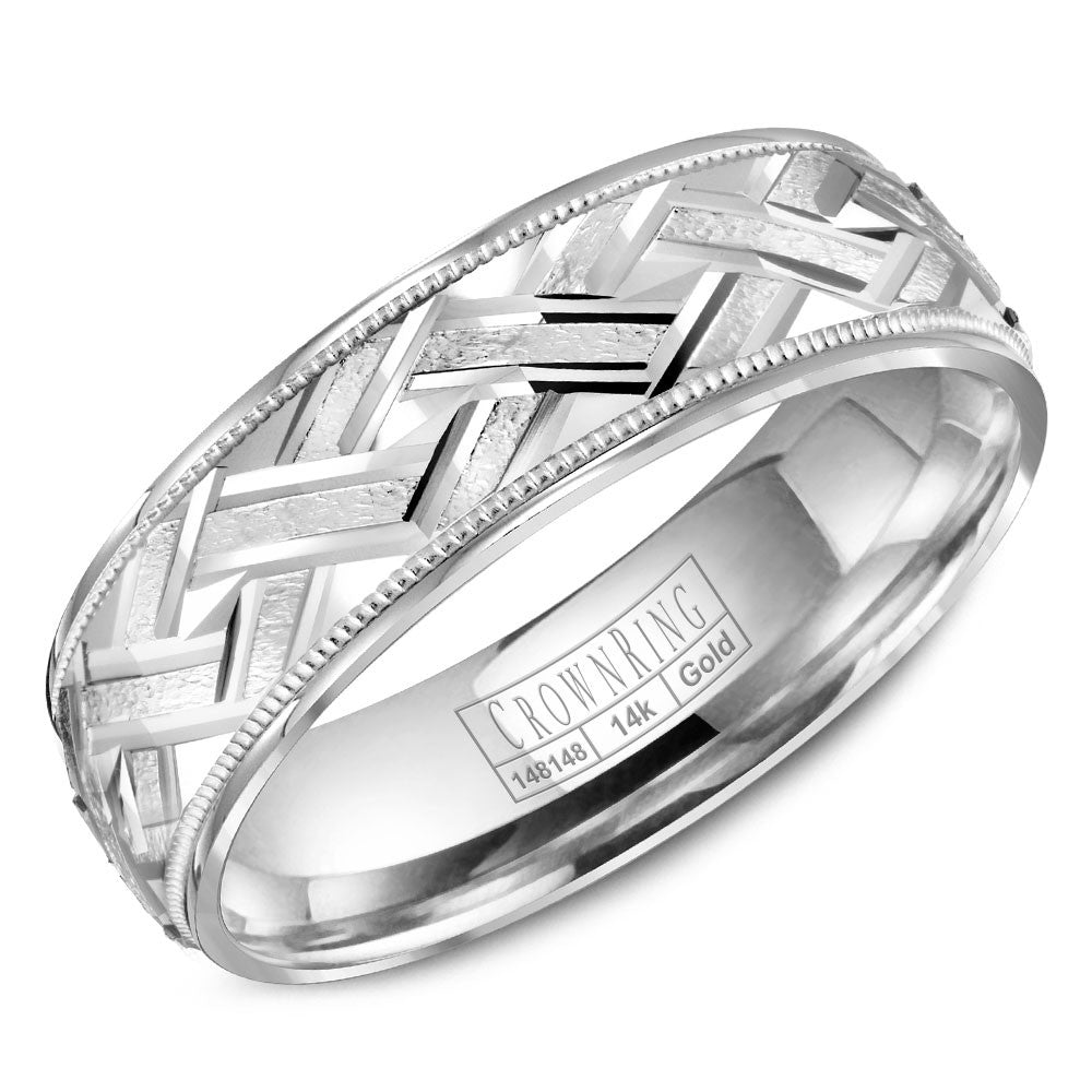 CrownRing 6MM Wedding Band with Textured Center and Milgrain Detailing WB-8073