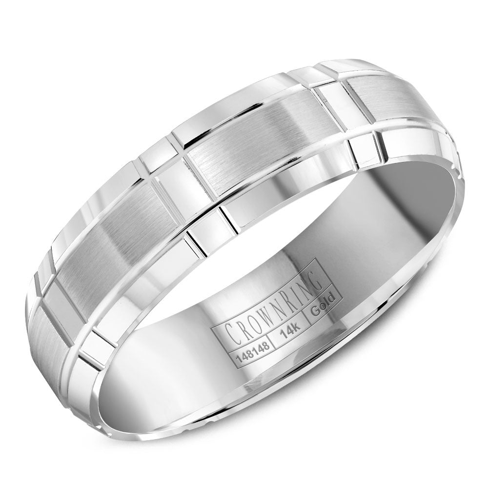 CrownRing 6MM Wedding Band with Brushed Center and Line Detailing WB-8074