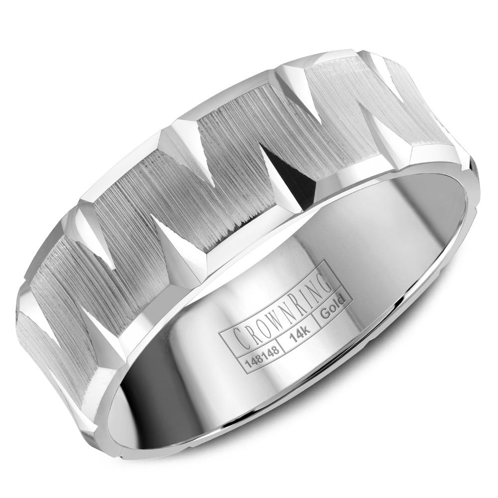 CrownRing 7MM Wedding Band with Textured Center and Carved Detailing WB-8077