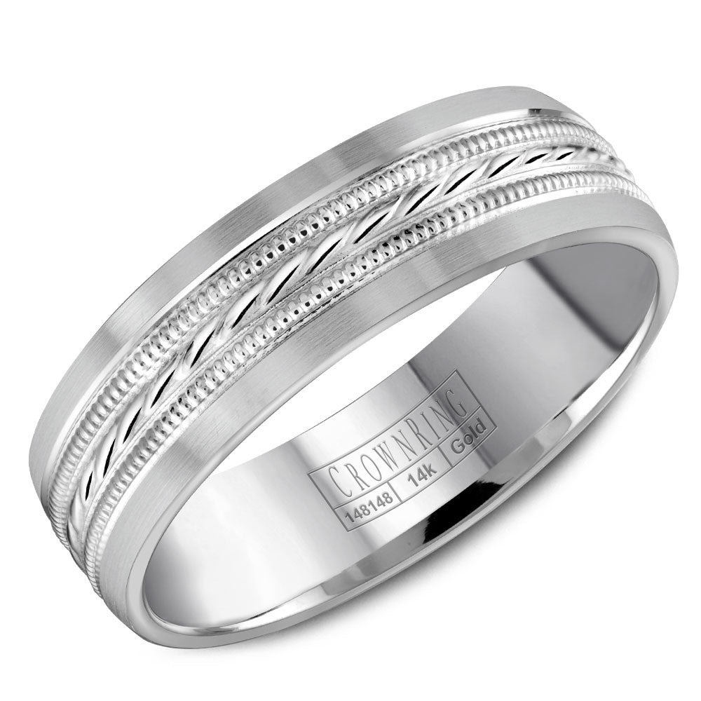 CrownRing 6MM Wedding Band with Milgrain Patterned Center WB-8082