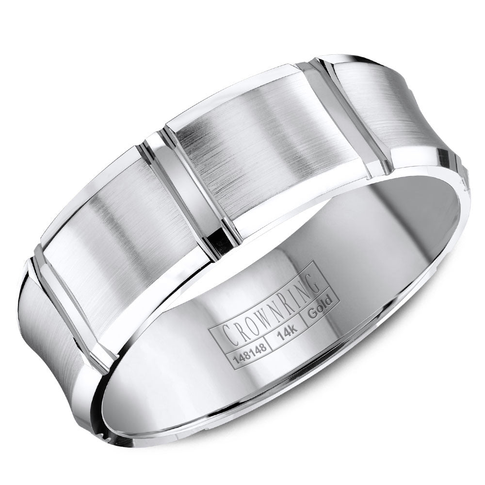 CrownRing 7MM Wedding Band with Brushed Center and Line Detailing WB-8086