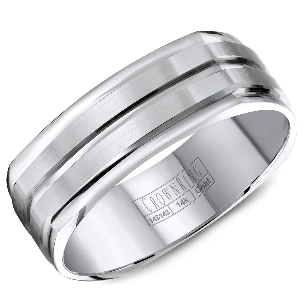 CrownRing 7MM Soft Square Wedding Band with Brushed Center and Line Detailing WB-8092