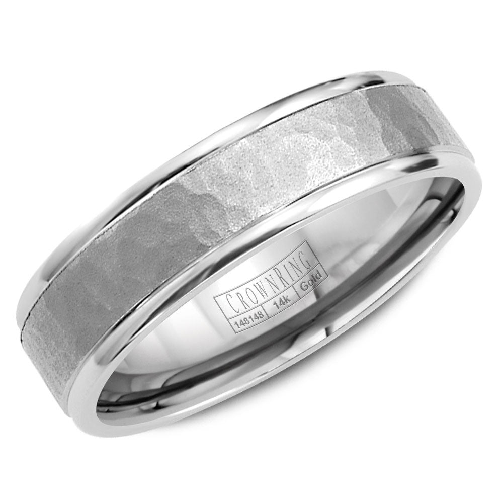 CrownRing 6MM Wedding Band with Hammered Center and Line Detailing WB-8140