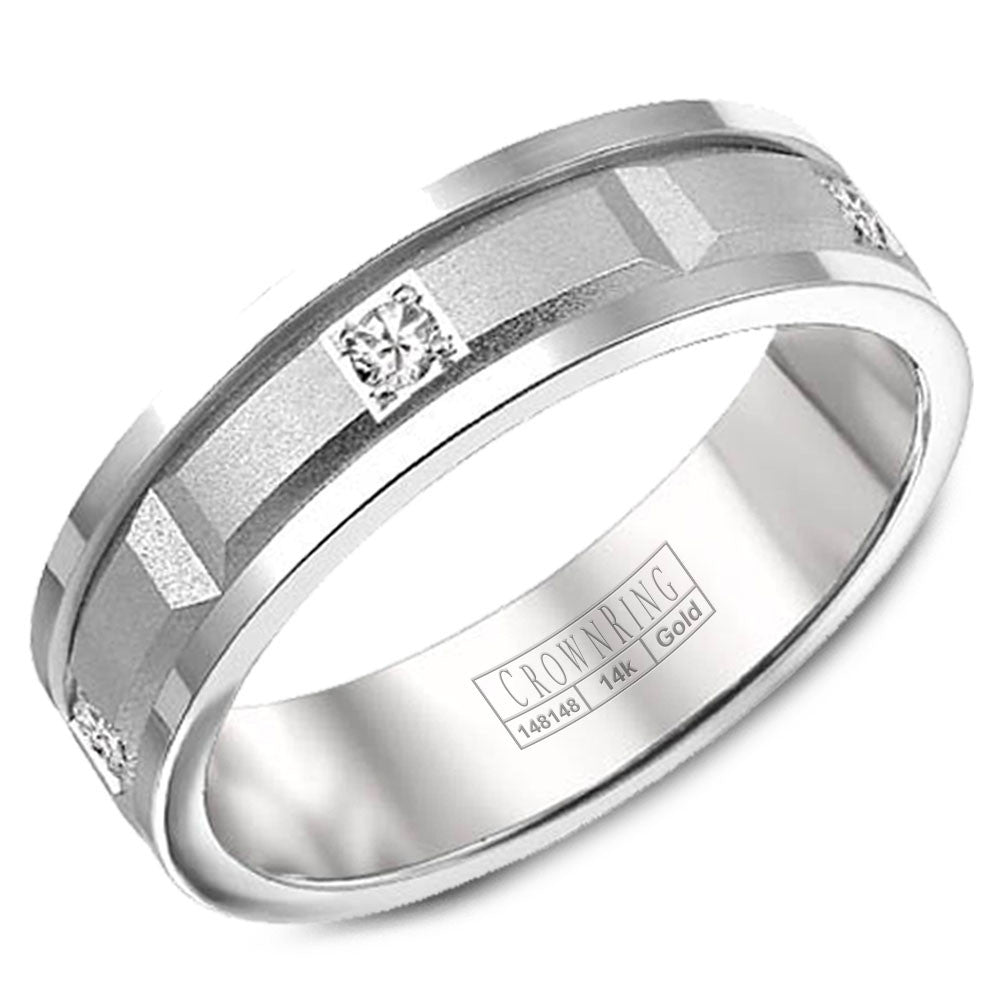 CrownRing 6MM 5 Round Diamond Wedding Band with Sandpaper Center &amp; Line Detailing WB-8204