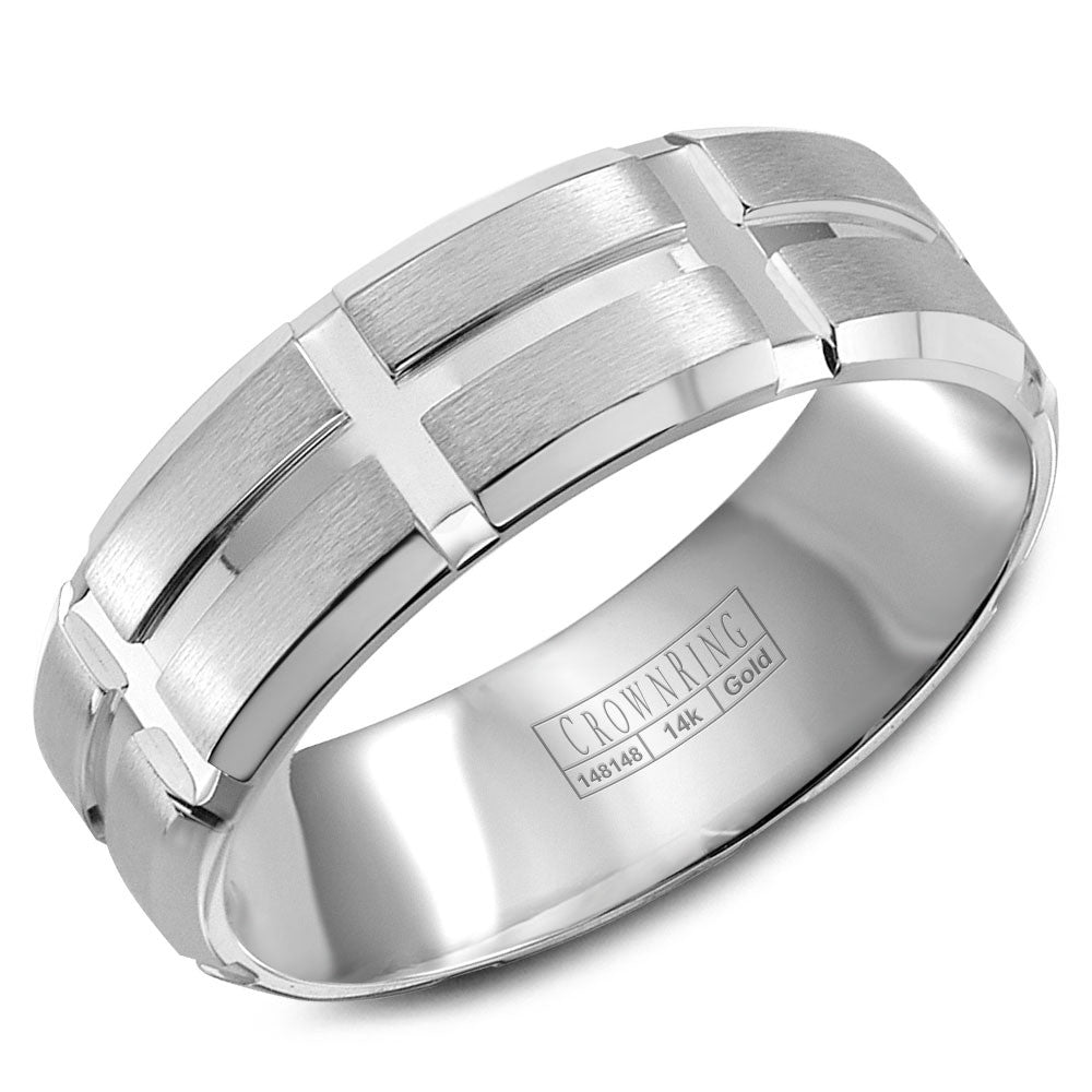 CrownRing 8MM Wedding Band with Brushed Center and Line Detailing WB-8802