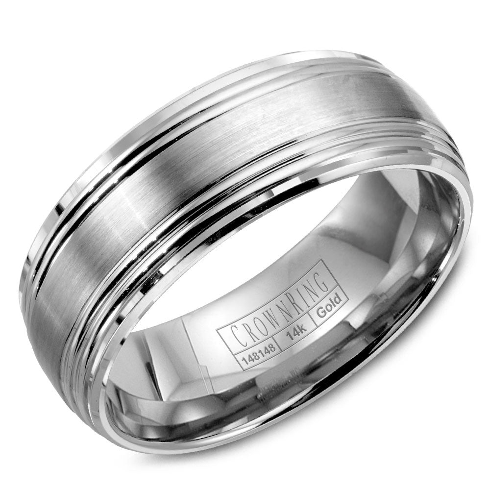 CrownRing 8MM Wedding Band with Brushed Center and Line Detailing WB-9052