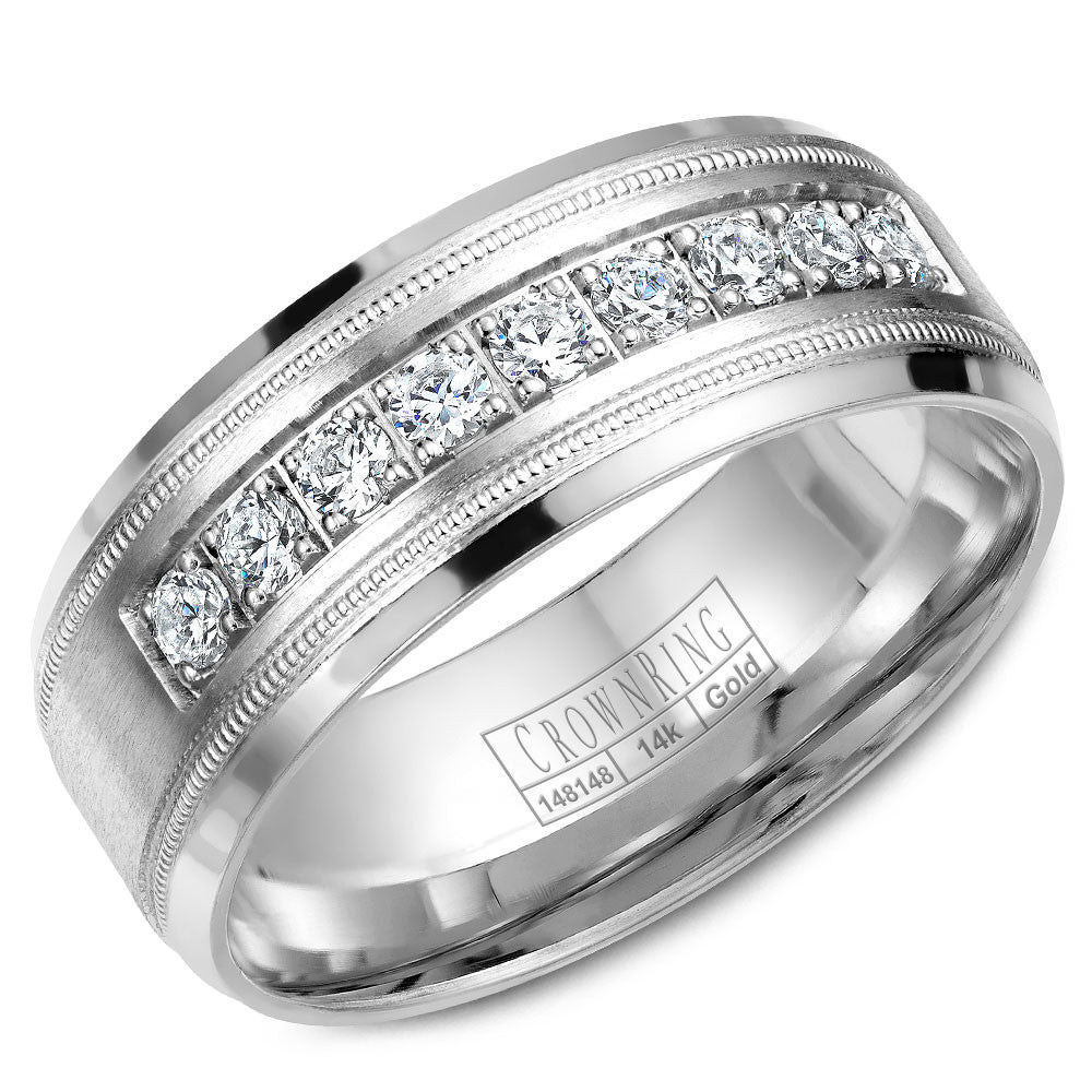 CrownRing 8MM 9 Round Diamond Wedding Band with Milgrain Detailing WB-9083