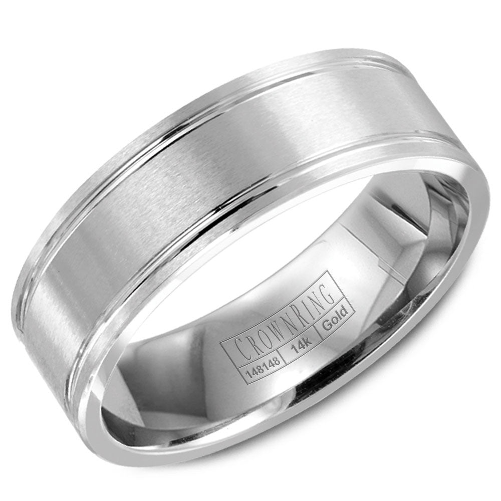 CrownRing 7MM Wedding Band with Brushed Center and Line Detailing WB-9086