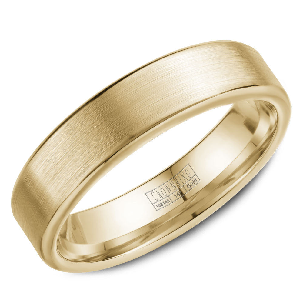 CrownRing 5.5MM Yellow Gold Wedding Band with Brushed Finish WB-9096Y