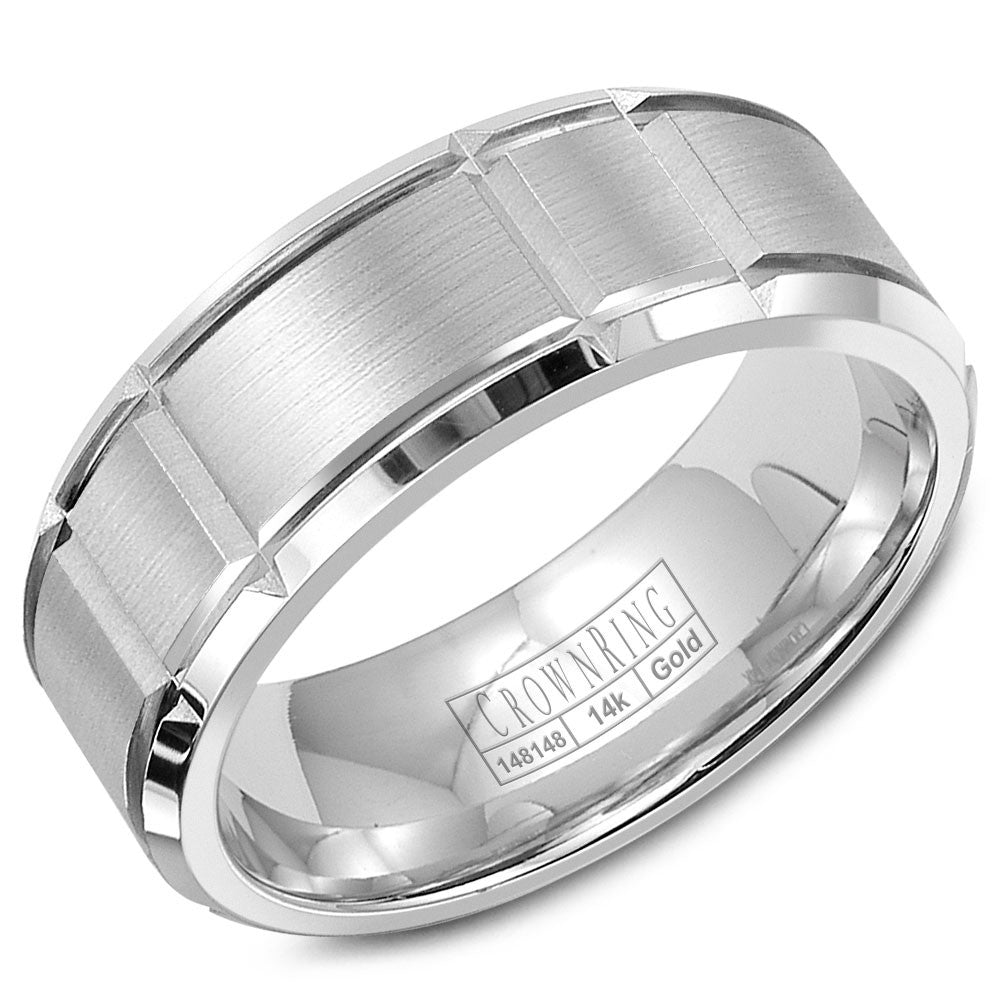 CrownRing 8MM Wedding Band with Brushed Center and Line Detailing WB-9121SP