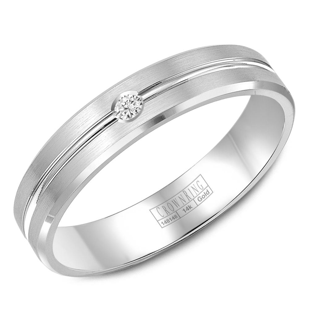 CrownRing 6MM Wedding Band with 1 Diamond and Brushed Finish WB-9124
