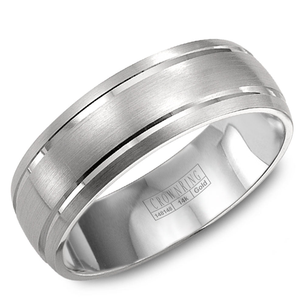 CrownRing 8MM Wedding Band with Brushed Center and Line Detailing WB-9142