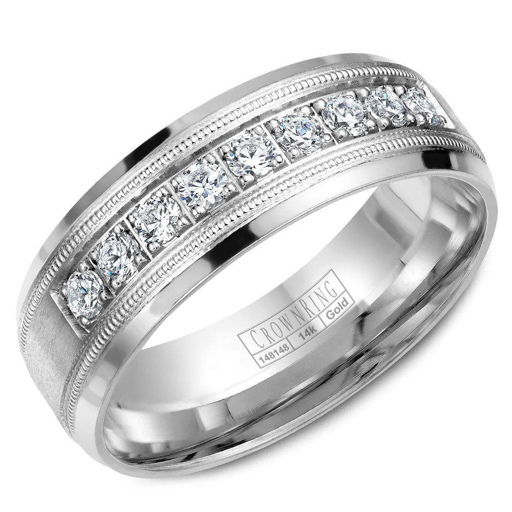 CrownRing 6.5MM Wedding Band with 9 Diamonds and Milgrain Detailing WB-9346