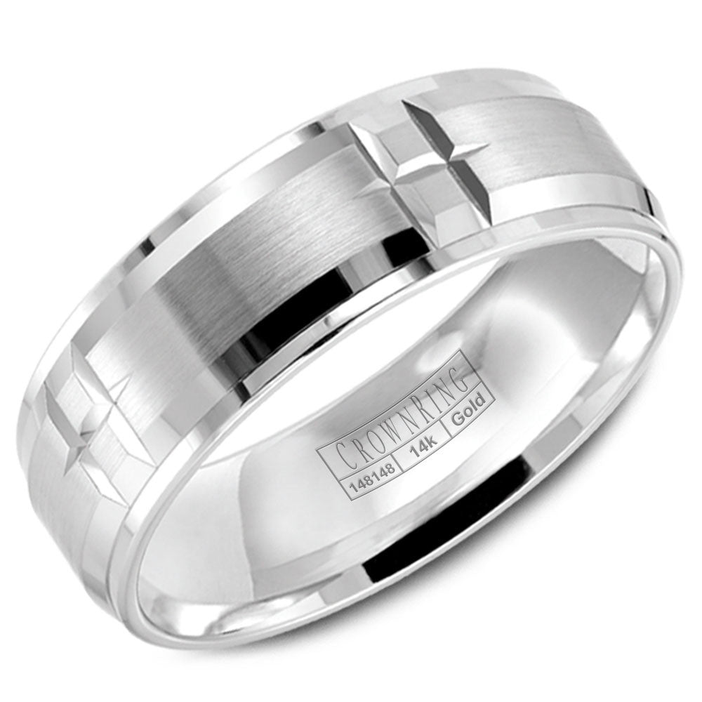 CrownRing 7MM Brushed Center Wedding Band with Notch Detailing WB-9404