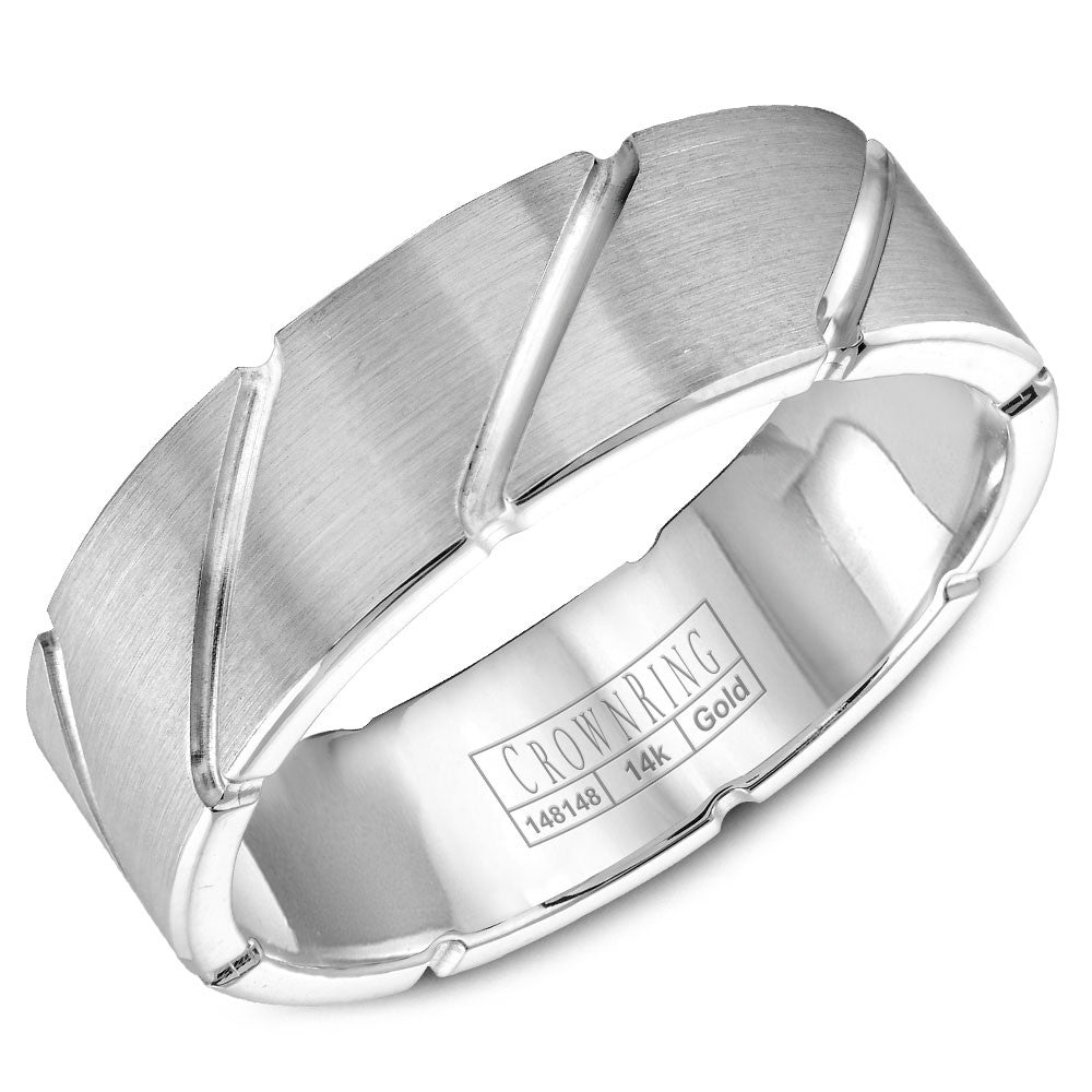 CrownRing 7MM Wedding Band with Brushed Finish and Line Detailing WB-9409