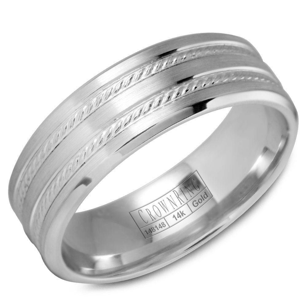 CrownRing 7MM Wedding Band with Brushed Finish and Rope Detailing WB-9503
