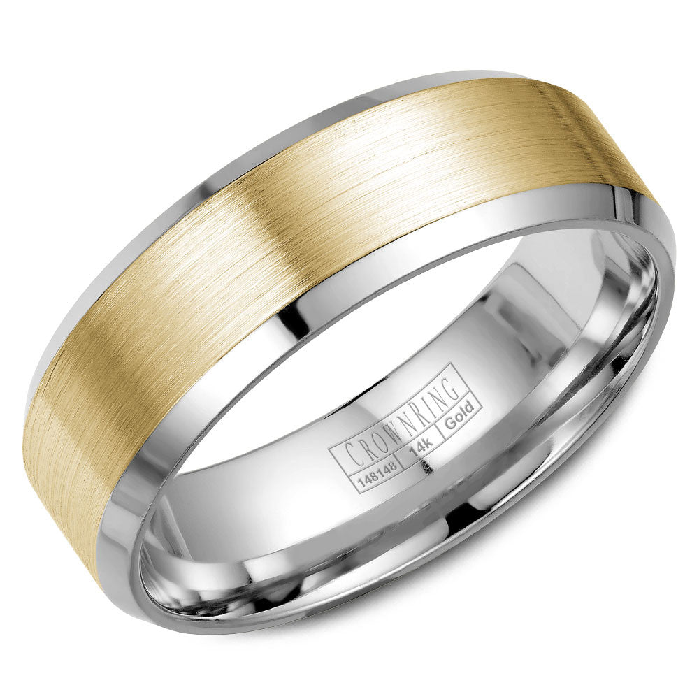 CrownRing 7MM White Gold Wedding Band with Yellow Gold Brushed Center WB-9532YW