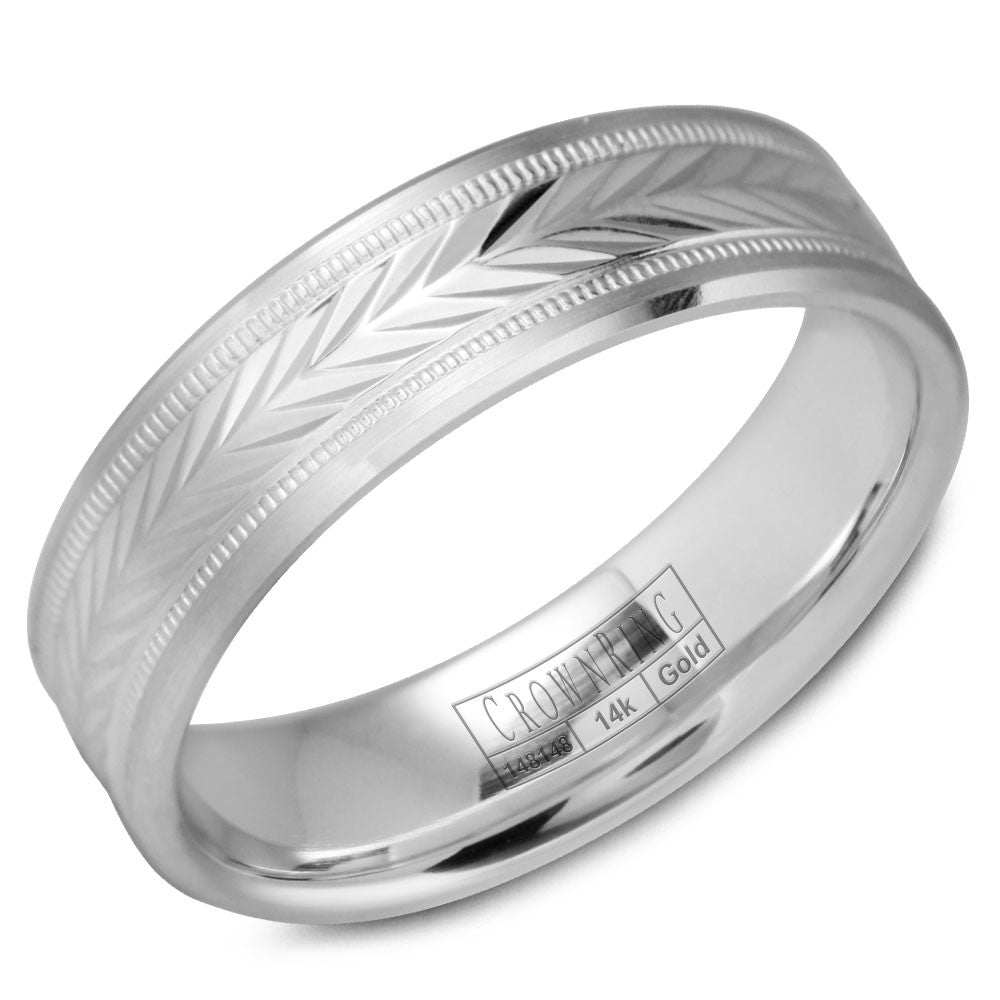 CrownRing 6MM Wedding Band with Carved Patterned Center and Milgrain Detailing WB-9539