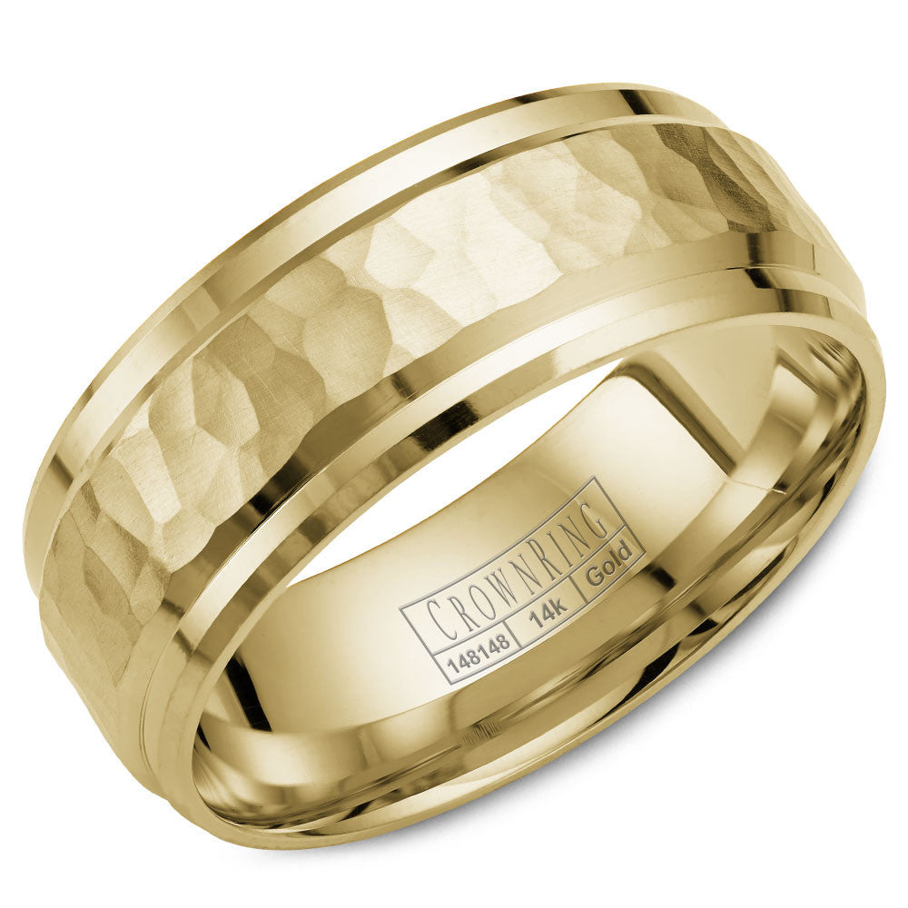 CrownRing 8MM Yellow Gold Wedding Band with Hammered Center WB-9550Y