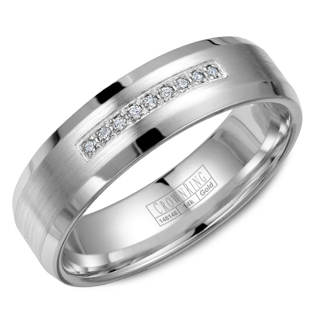 CrownRing 6MM Diamond Wedding Band with Brushed Finish and Beveled Edges WB-9612