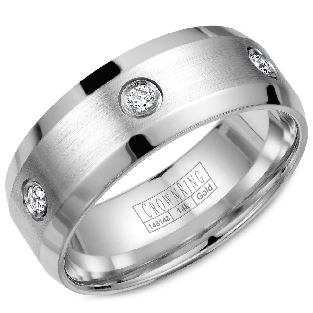 CrownRing 8MM 6 Round Diamond Wedding Band with Brushed Center &amp; Beveled Edges WB-9616