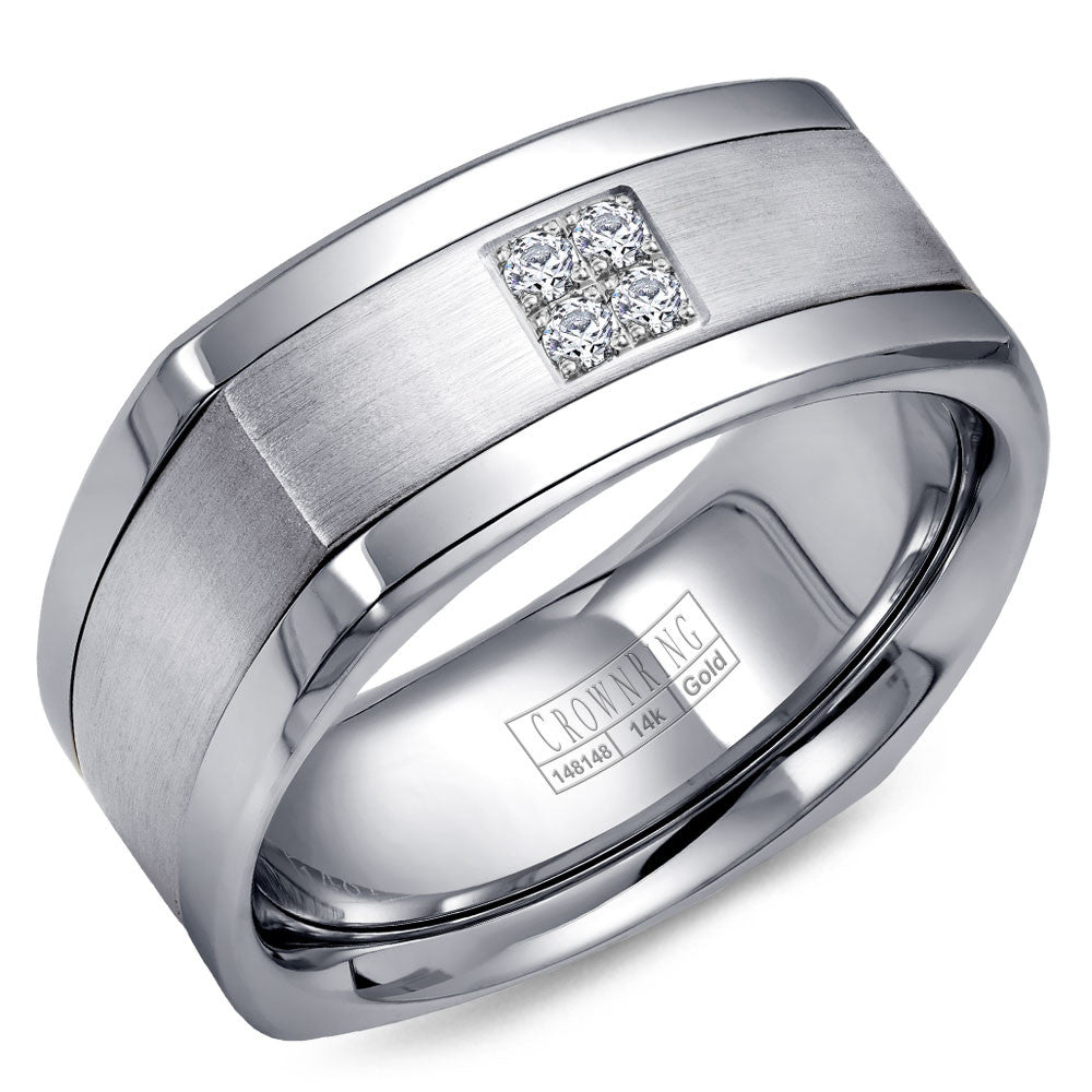 CrownRing 9MM Diamond Wedding Band with Brushed Center and Polished Edges WB-9671