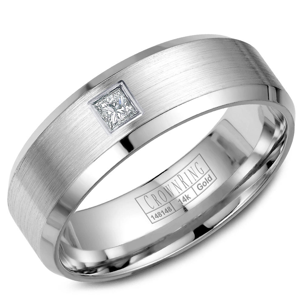 CrownRing 7MM Wedding Band with Princess Cut Diamond and Brushed Center WB-9826