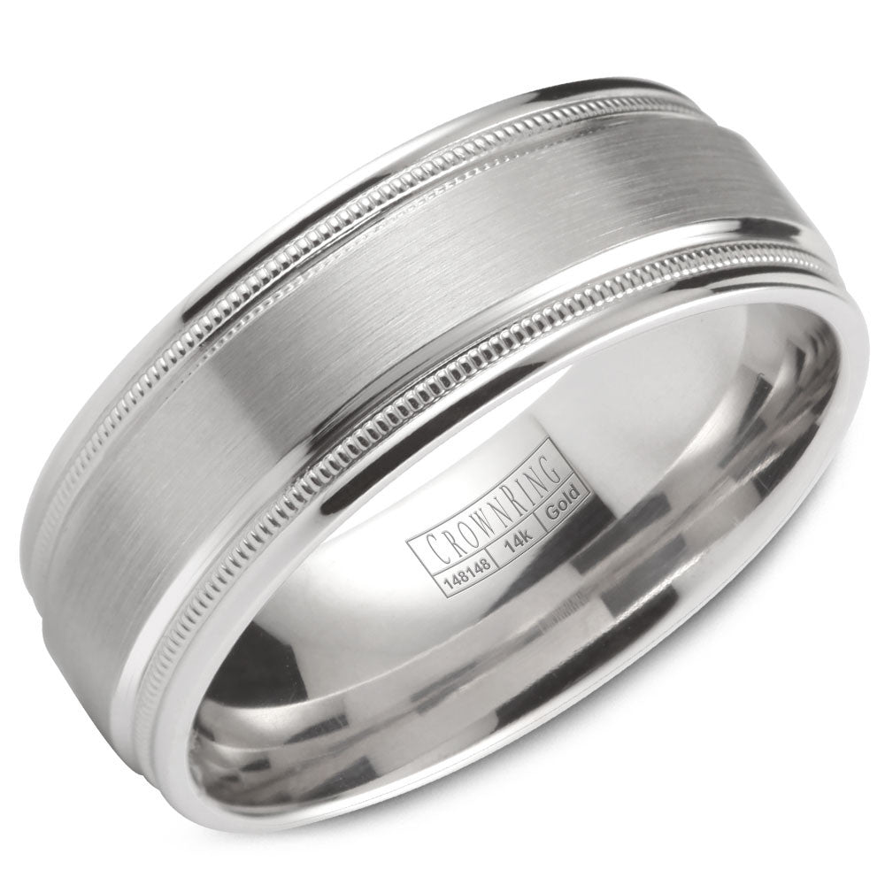 CrownRing 8MM Wedding Band with Brushed Center with Milgrain Detailing WB-9844
