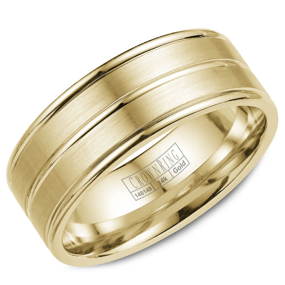 CrownRing 8MM Yellow Gold Wedding Band with Brushed Finish WB-9901Y