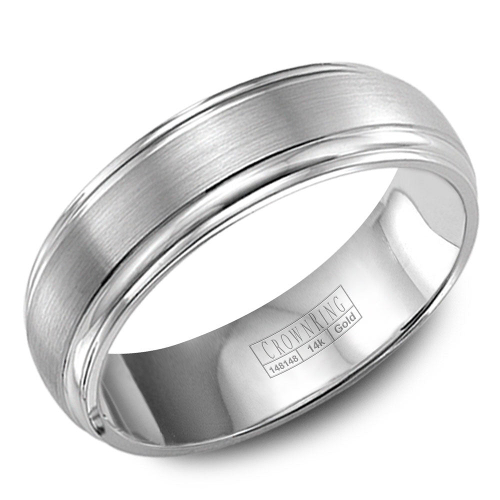 CrownRing 6MM Wedding Band with Brushed Center and Line Detailing WB-9903